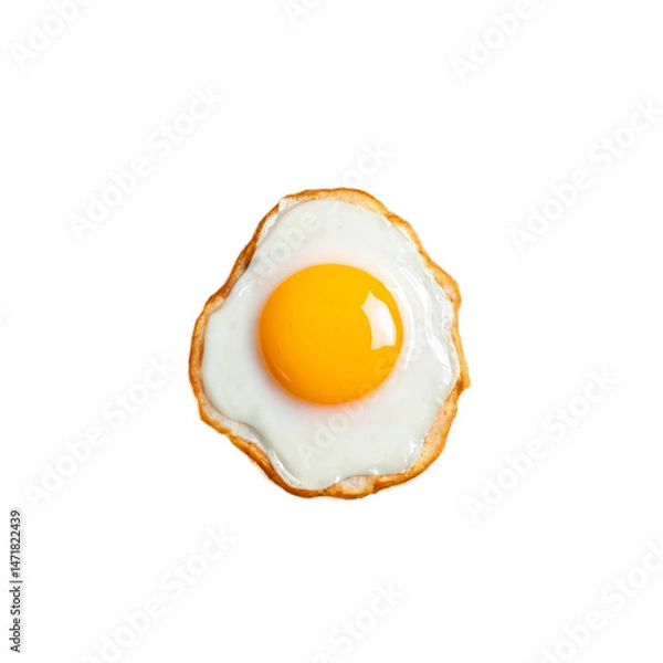 Fototapeta Perfectly fried egg on a clean white background showcasing its golden yolk and crispy edges