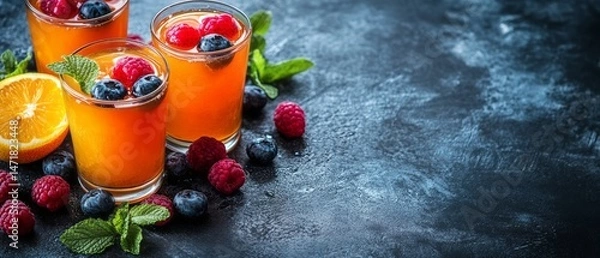 Obraz Fresh fruit juice drinks with berries and mint