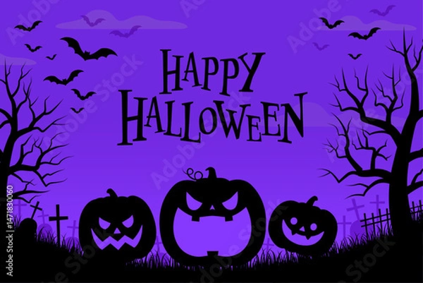 Obraz カボチャのシルエットのハロウィン背景_文字あり_ベクターイラスト