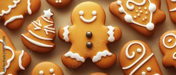 Obraz Festive gingerbread cookies with decorative icing.