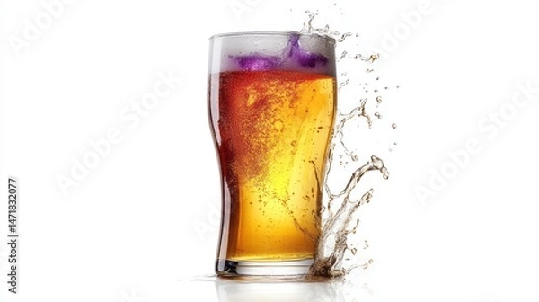 Obraz Close-up view of a glass of beer with splashes.