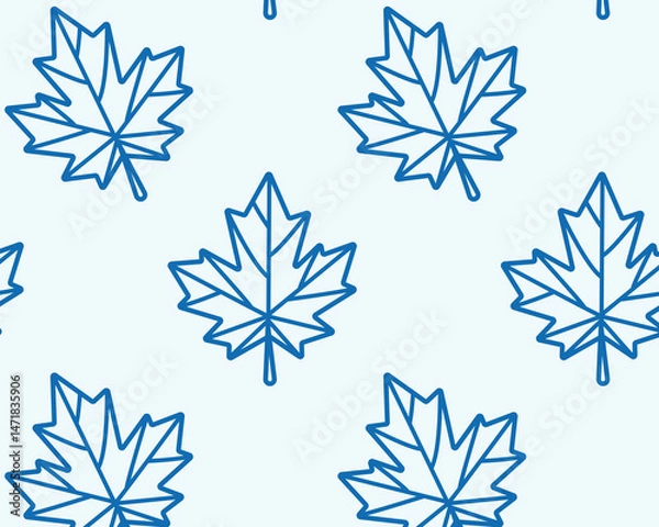 Obraz Maple leaf pattern. Blue on white hand drawn vector illustration.