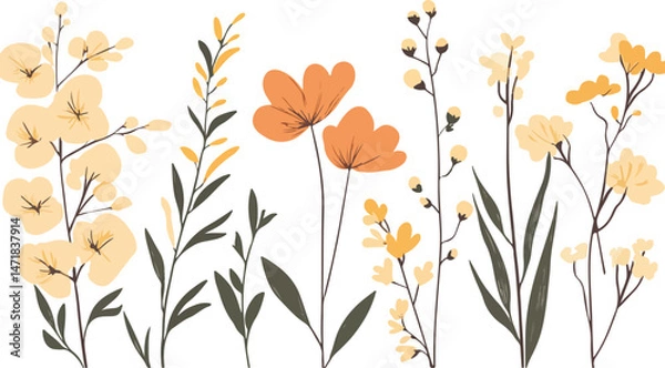 Obraz Abstract floral illustration with poppies on green and pink background. Wild flowers, spring grass seamless pattern 3d realistic vector