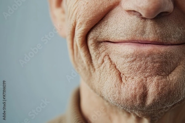 Obraz Flabby Skin and Smile Lines Around Man’s Mouth