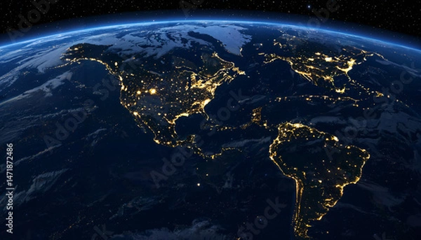 Fototapeta Le monde nocturne vu depuis l'espace
