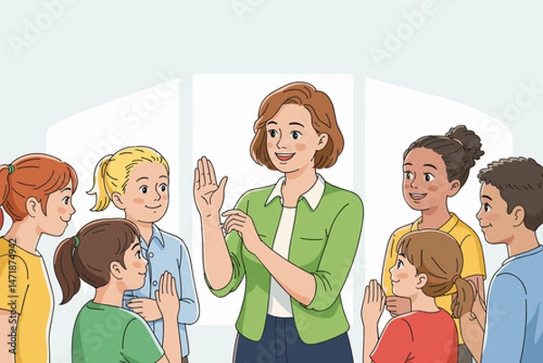 Fototapeta Teacher engaging with students during interactive lesson