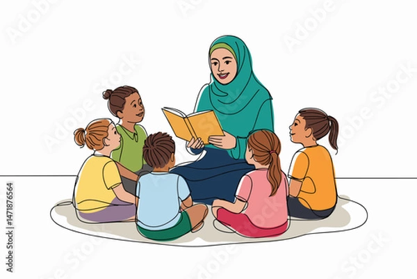 Fototapeta Mom helping child read book in cozy setting