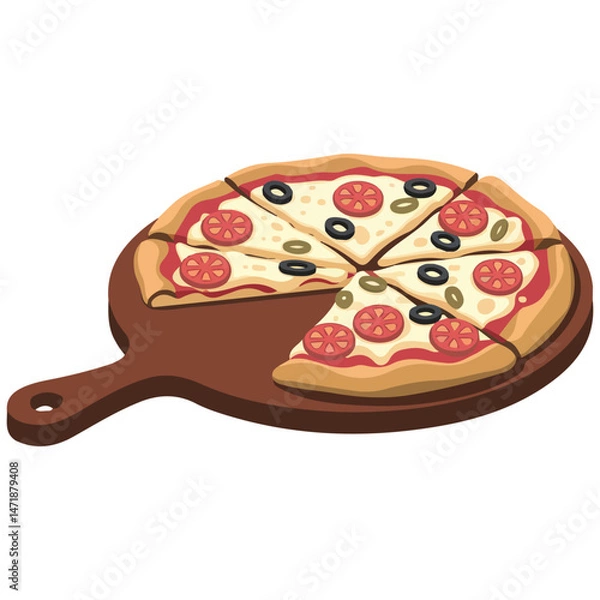 Fototapeta Pizza with toppings isometric isolated vector illustration on white background
