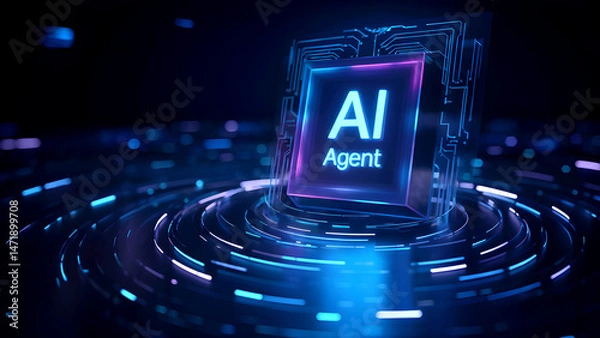 Fototapeta Holographic AI Partner, Agentic Autonomy Meet Human Teamwork in Business. The AI Coworker Revolution, Holographic Agents for Autonomous Collaboration.