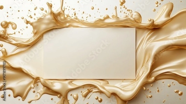 Fototapeta Luxurious golden liquid splashing around blank canvas for creative design inspiration