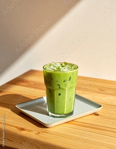 Obraz Iced matcha on a neutral background