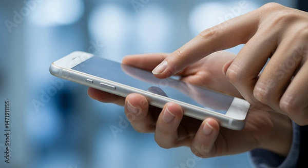 Fototapeta Using Phone: Mobile Technology, Touching Screen, Connectivity. Stay Connected!