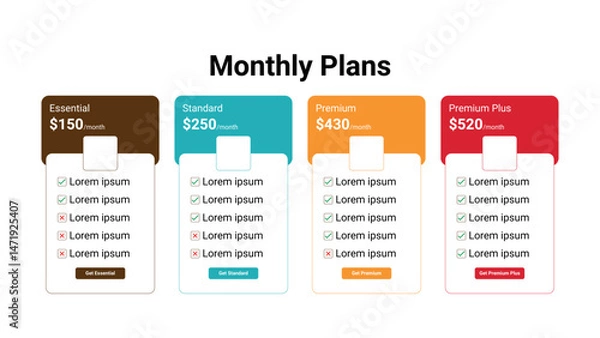 Fototapeta Subscription Plans Comparison Monthly Pricing Table.