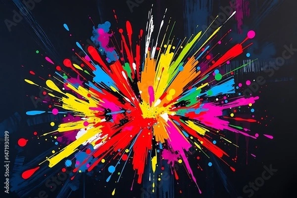 Fototapeta Abstract colorful stars burst with light in a night celebration firework explosion