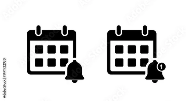 Fototapeta Event reminder icon isolated on white background. Calendar with notification bell sign symbol