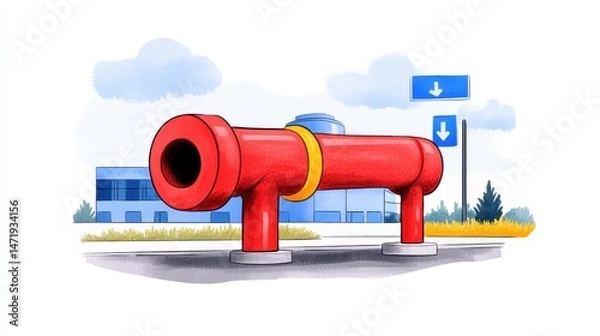 Obraz Whimsical Red Cannon Illustration Against a Blue Sky