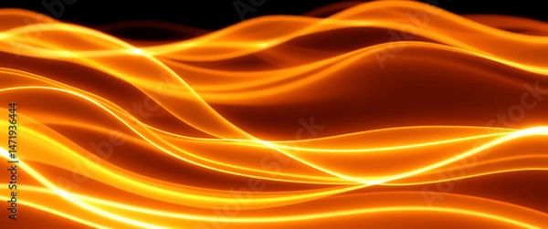 Fototapeta Abstract flowing waves of vibrant orange and yellow glowing light effects