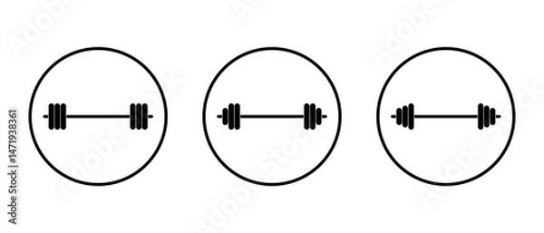 Fototapeta Gym barbell icon set on circle line. Fitness and workout sign symbols for apps and branding