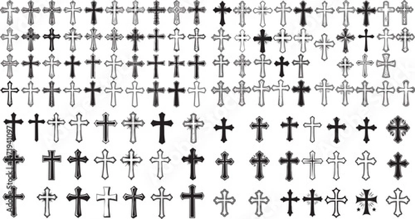 Obraz Extensive array of cross designs, showcasing different styles, shapes, and sizes. The crosses are presented in a monochrome color scheme, emphasizing their intricate details and unique characteristics