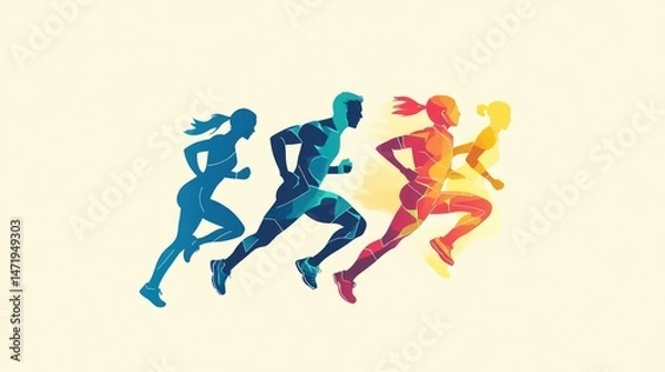Fototapeta Four Colorful Runners in Motion