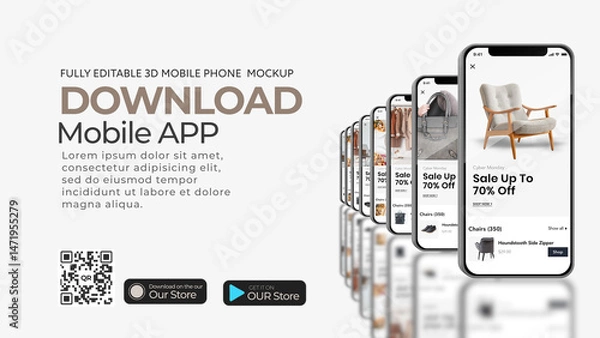 Obraz 3D Mobile Phones Tunnel for Mobile App Promo 
