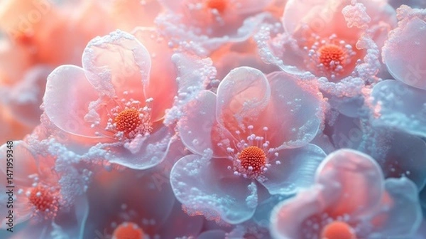 Fototapeta Close-up view of delicate, pastel flowers with a dreamy, ethereal appearance.