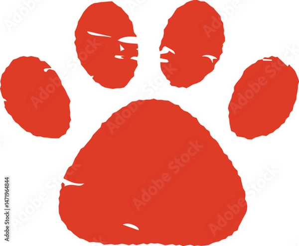 Obraz 肉球のスタンプ・ハンコ　赤　アイコン　犬　猫　赤　Dog and cat paw print.