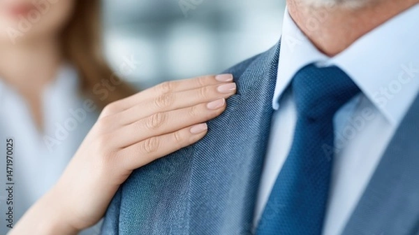 Obraz A leader or executive who understands and comforts an employee after a mistake or failure. A caring and empathetic leader. Leadership and helping others.