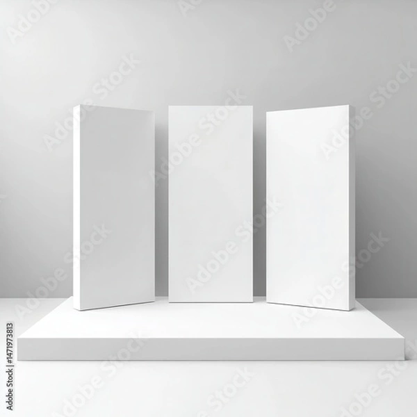 Obraz Three blank vertical panels on a white pedestal