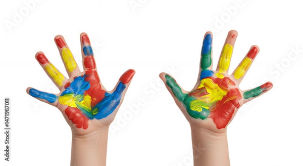 Fototapeta Colorful Hands: Child's Play, Art, Creativity, Fun with Paint! Messy Fingers & Imagination on Display - Studio Shot