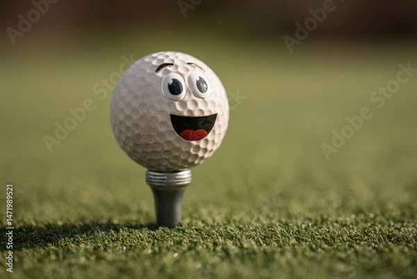 Fototapeta Playful golf ball with a face on a tee.