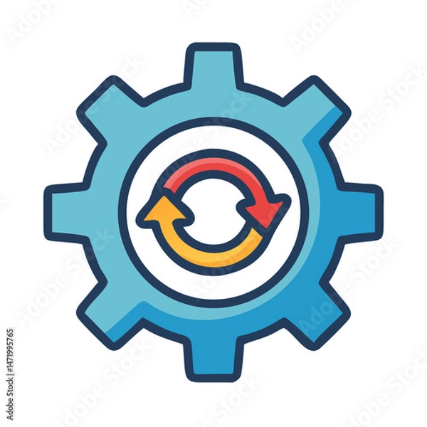 Obraz Gear icon with circular arrows in the center in flat style