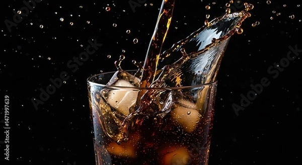 Obraz Refreshing cola drink with ice splash