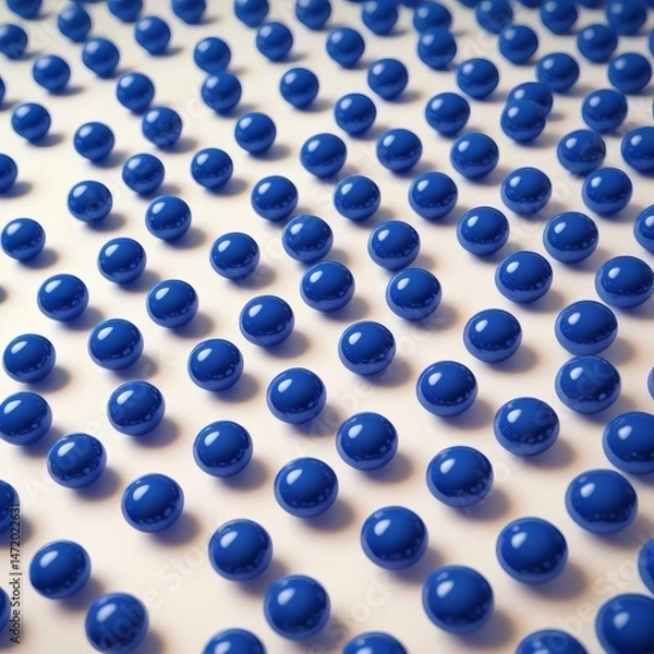 Fototapeta Uniform Grid of Shiny Blue Spheres on White Surface