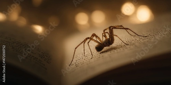 Fototapeta Close-up of spider on open book pages