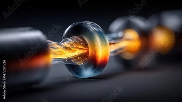 Obraz Abstract Energy Flow Glowing Stream Through Metallic Rings