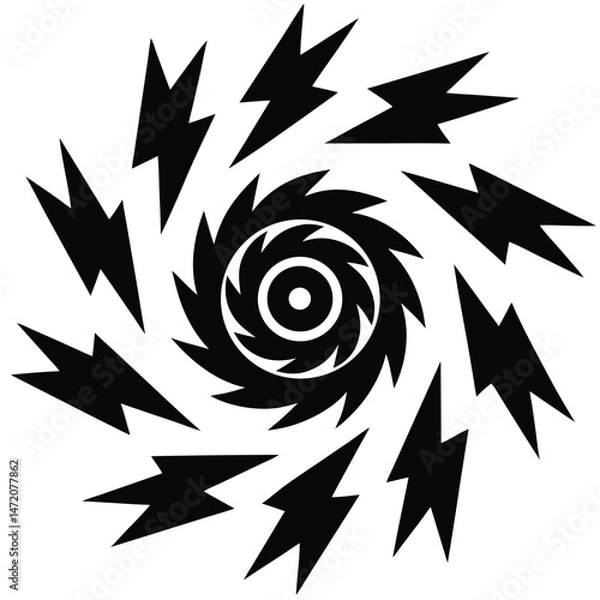 Fototapeta Abstract Spiral Design with Lightning Bolts Black and White Vector Graphic