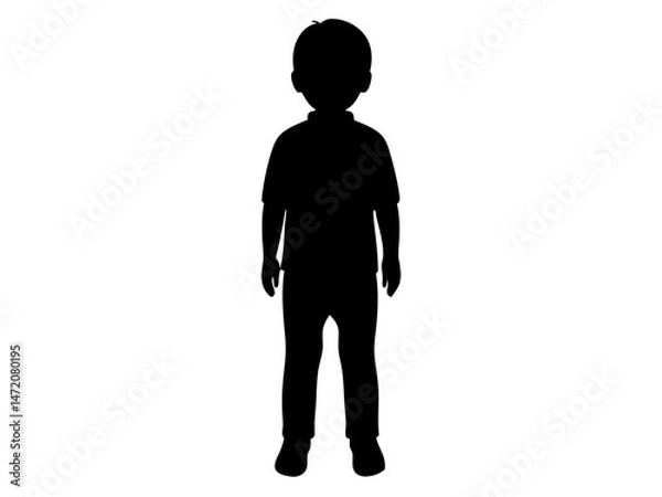 Fototapeta Black and White Silhouette of a Young Child Standing and Facing Forward with Minimalist Simple Background – Emotional, Artistic, and Expressive Concept for Childhood, Innocence, and Imagination in Hig