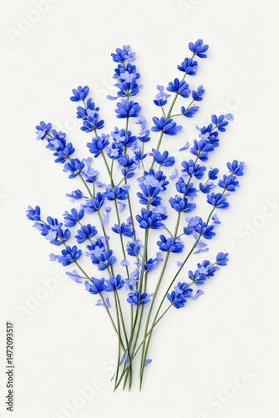 Obraz Blue flower branch with green stem isolated on white background, bright and fresh floral arrangement for decoration