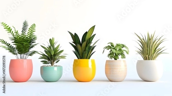Fototapeta Cheerful Animated Plants in Bright Ceramic Pots