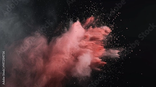 Fototapeta red and white explosion of dust and debris. The red and white colors are vibrant and eye-catching, creating a sense of energy and excitement. The image is dynamic and full of movement, as the dust
