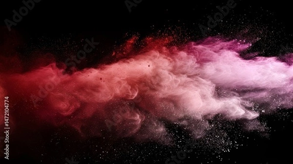 Fototapeta red and white explosion of dust and debris. The red and white colors are vibrant and eye-catching, creating a sense of energy and excitement. The image is dynamic and full of movement, as the dust