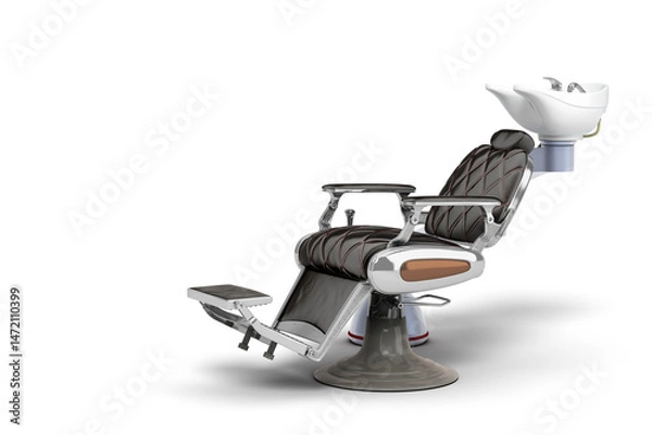 Fototapeta Modern Barber Chair 3D Render with Integrated Sink on white background