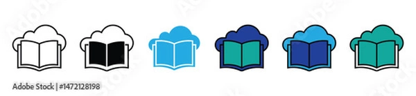 Obraz simple cloud open book icon set online digital library education vector study read literature book document download signs illustration for web and app