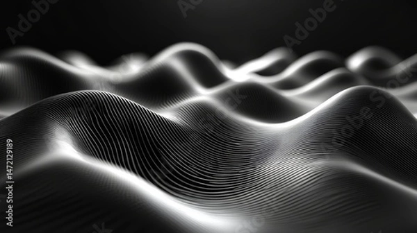 Fototapeta Abstract grayscale wave pattern, digitally generated.