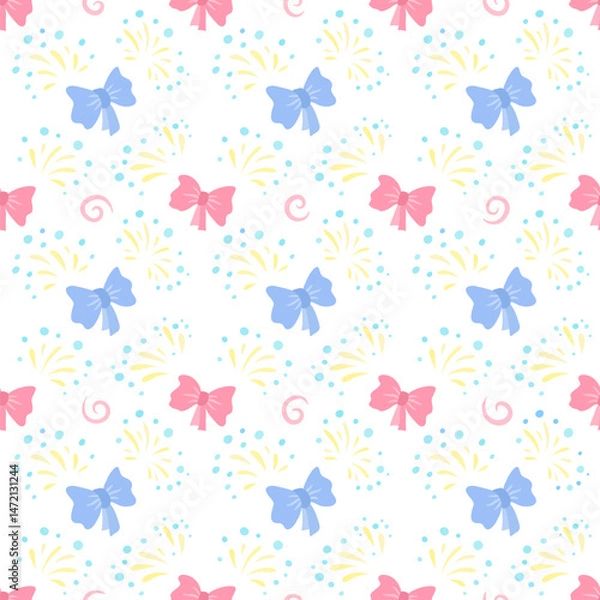 Fototapeta Festive tile pattern with bows and fireworks