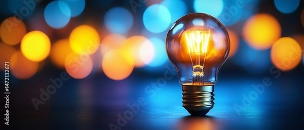 Fototapeta Illuminated Idea: A Glowing Bulb Against a Backdrop of Bokeh Brilliance

