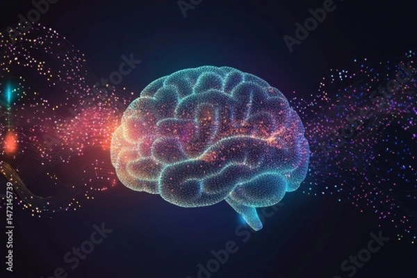 Obraz Digital background for tech processes, neural networks, AI, data transfer, encryption, and science education