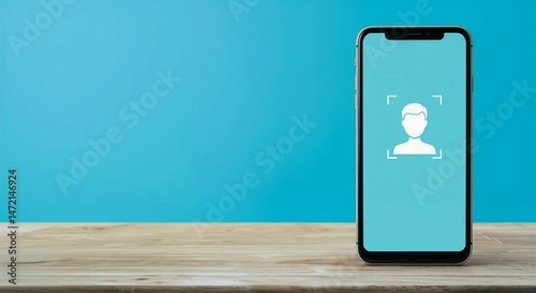 Fototapeta Smartphone displaying identity verification on a blue background  