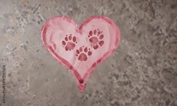 Fototapeta Heart-shaped dog paw prints, Valentine's Day theme ,  graphic,  stock